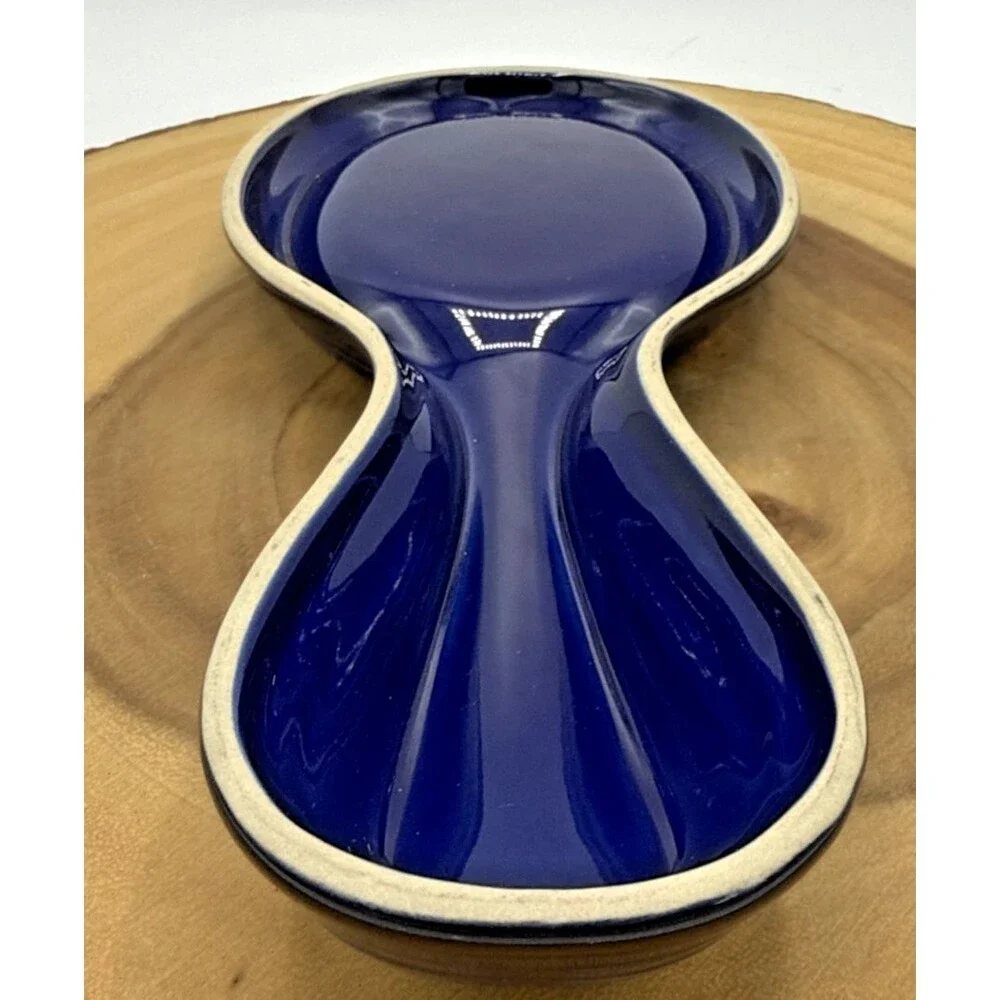 Le Creuset Blue Stoneware Enamel Spoon Rest/Holder, Royal Blue Kitchen Ware 9”